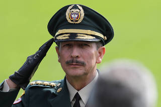 Commander of the Colombian national army, General Nicacio Martinez, attends a promotion ceremony at a military school in Bogota