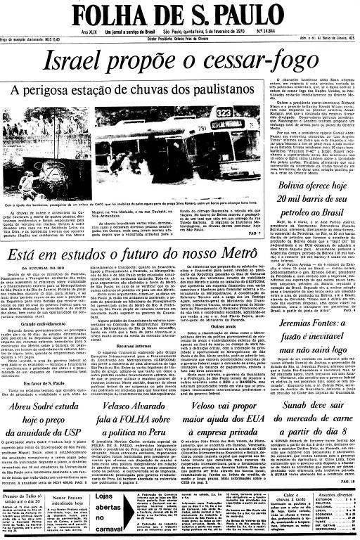 Primeira Página da Folha de 5 de fevereiro de 1970