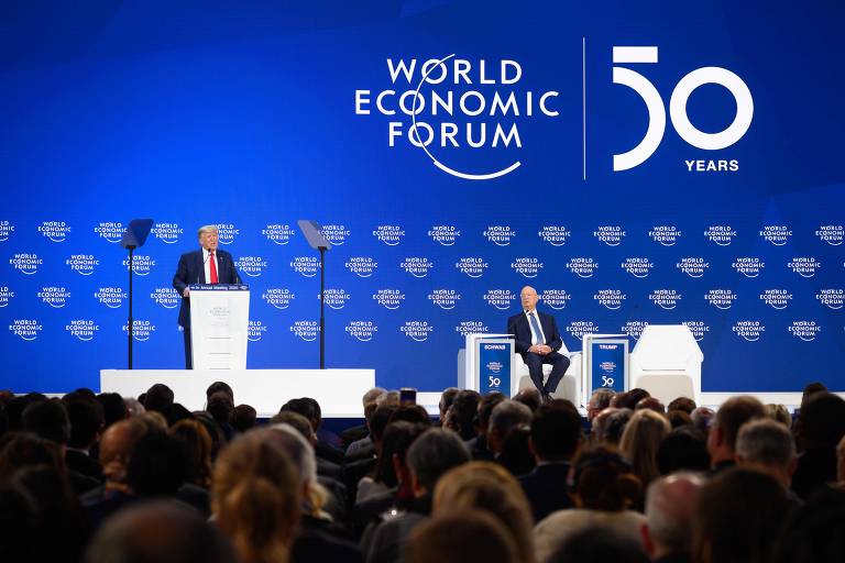 O presidente americano, Donald Trump, discursa em Davos