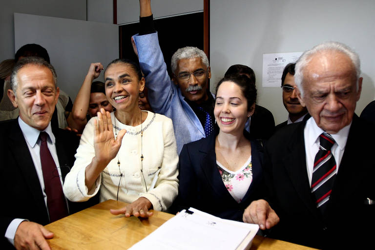 A ex-senadora Marina Silva, acompanhada dos deputados Walter Feldman  e Domingos Dutra, do senador Pedro Simon (MDB-RS) e da advogada e coordenadora da coleta de assinaturas Marcela Moraes, entrega o pedido de registro do partido Rede Sustentabilidade no Tribunal Superior Eleitoral, em 2013
Pedro Simon