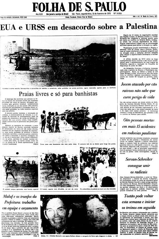 Primeira Página da Folha de 16 de fevereiro de 1970