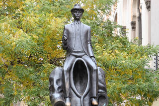 Franz Kafka sculpture, Jewish quarter, Prague, Czech Republic