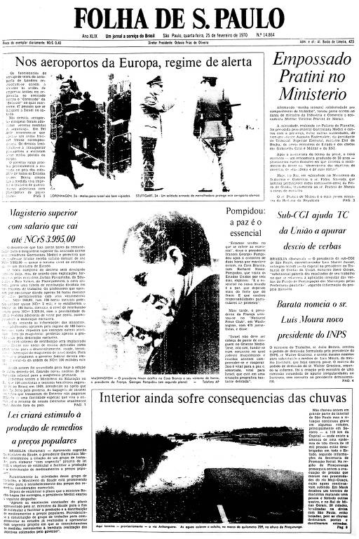 Primeira Página da Folha de 25 de fevereiro de 1970