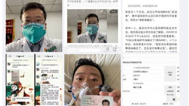 Reprodução de posts no Weibo que tratam do caso de Li Wenliang