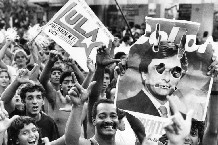 Petistas em comício de Fernando Collor de Mello no Rio de Janeiro em 1989. O petista sairia derrotado das eleições naquele ano