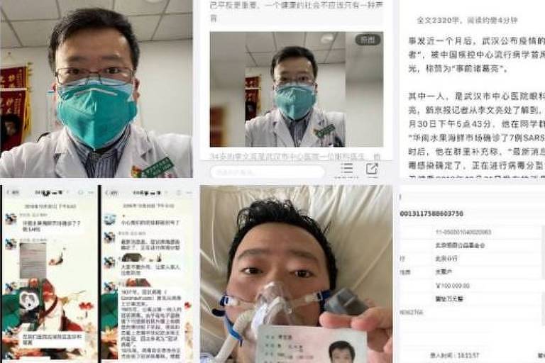 Reprodução de posts no Weibo que tratam do caso de Li Wenliang
