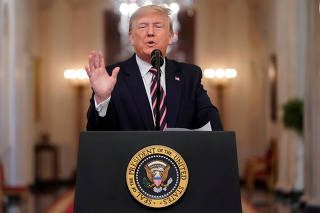 U.S. President Trump delivers a statement about his acquittal at the White House in Washington