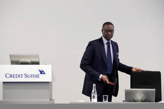 FILE PHOTO: CEO Thiam of Swiss bank Credit Suisse awaits a news conference to present full-year results in Zurich