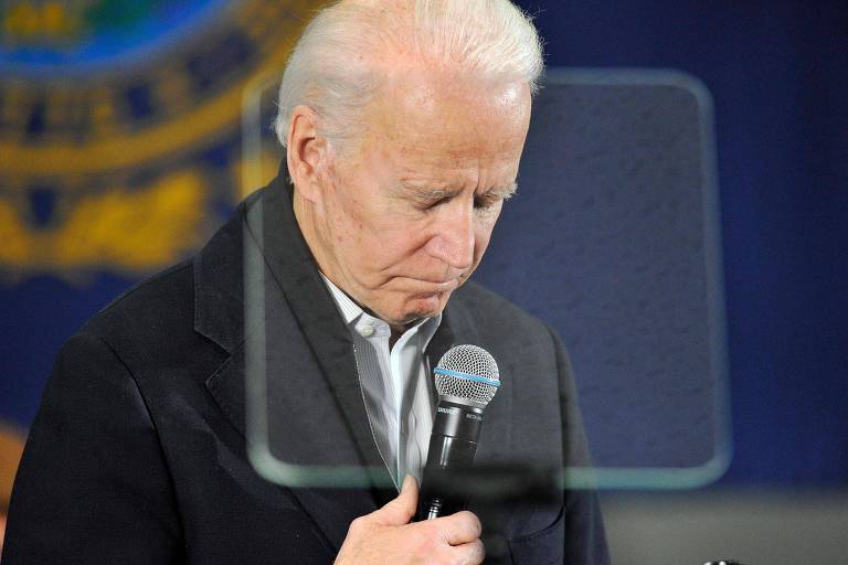 O ex-vice-presidente Joe Biden durante comício em Concord, no estado de New Hampshire