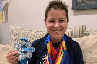 Renee Seman ran six of the world?s major marathons after she learned she had breast cancer. (David Seman via The New York Times)