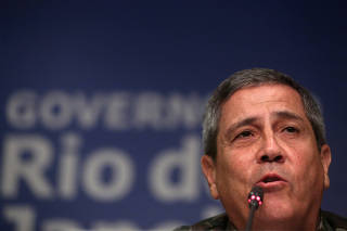 Army General Walter Souza Braga Netto, who is in charge of Rio de Janeiro security, speaks during a news conference in Rio de Janeiro