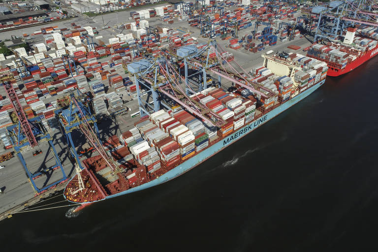 Terminal de containers na margem esquerda do Porto de Santos
