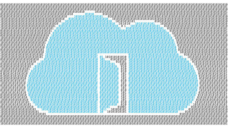 Ilustração de nuvem com uma porta no meio. A ilustração é composta por números 0 e 1 de cores diferentes que formam manchas de cores diferentes e delimitam a forma da figura
