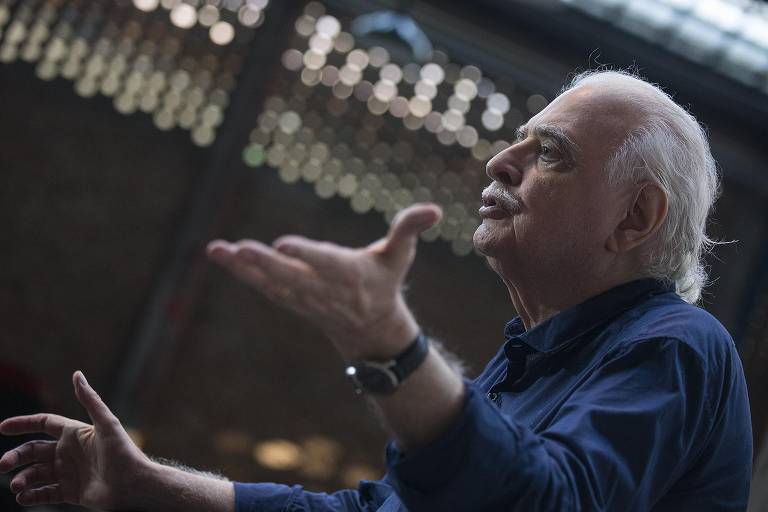 Augusto de Campos no Sesc Pompeia durante a abertura da mostra "Rever", em 2018