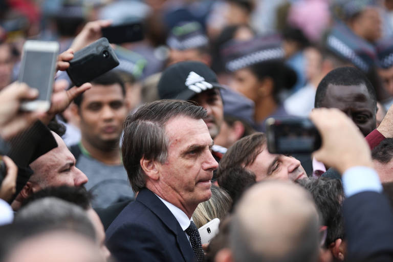 O então candidato Jair Bolsonaro em evento de PMs, em São Paulo, em 2018