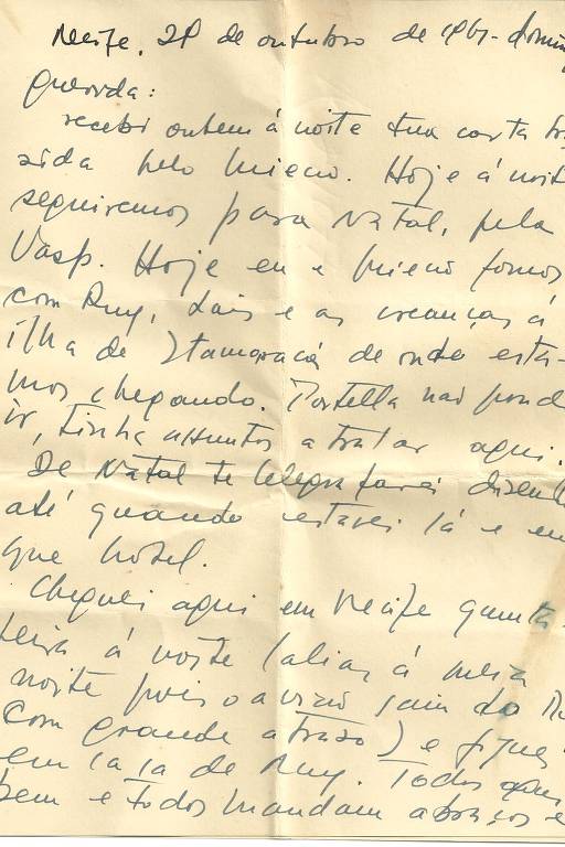 Carta escrita por Jorge Amado para sua mulher Zélia Gattai em 29 de outubro de 1961. Correspondência que faz parte do livro "Toda a saudade do mundo" de João Jorge Amado, filho de Jorge e Zélia, que reúne cartas trocadas entre seus pais entre 1948 e 1978