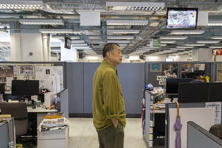 The media tycoon Jimmy Lai at his office at the headquarters of Next Media Group in Hong Kong on Aug. 22, 2019. (Lam Yik Fei/The New York Times)
