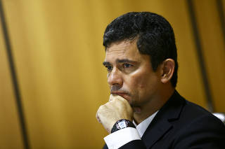 O ministro da Justiça e Segurança Pública, Sergio Moro, durante entrevista coletiva, para divulgar o Levantamento Nacional de Informações Penitenciárias (Infopen) de 2019.