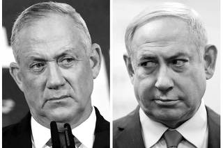 FILE PHOTO: A combination picture shows Benny Gantz, leader of Blue and White party, in Tel Aviv and Israeli Prime Minister Benjamin Netanyahu in Kiryat Malachi, Israel