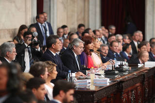 Argentina's President Alberto Fernandez addressess during the session of the 138th legislative term at the National Congress in Buenos Aires
