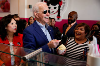 Democratic U.S. presidential candidate and former U.S. Vice President Biden gets ice-cream at La Michoacana during Super Tuesday in Los Angeles