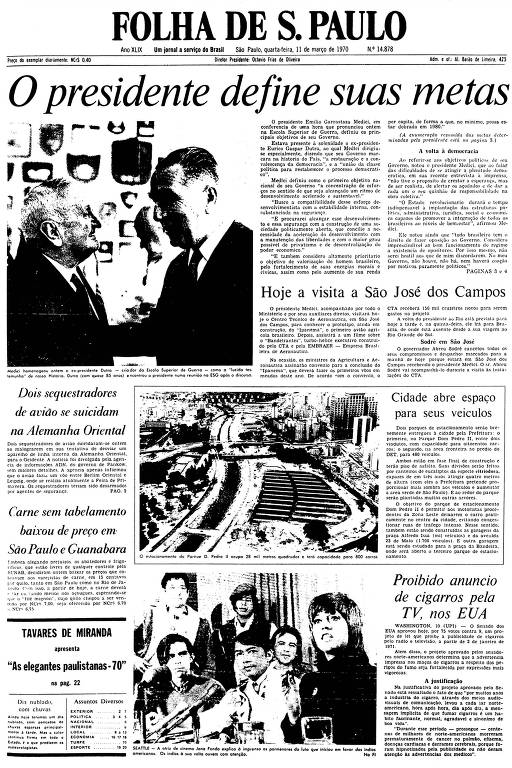 Primeira Página da Folha  de 11 de março de 1970