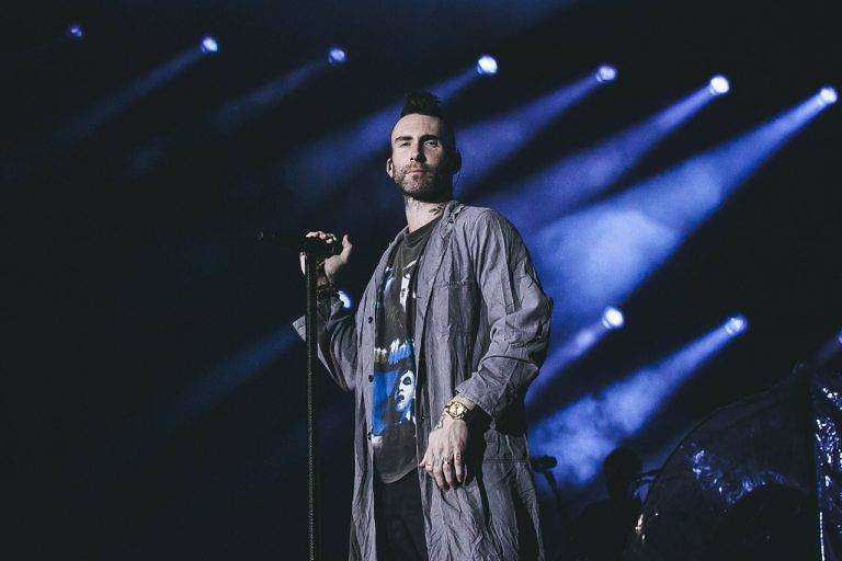 Vocalista do Maroon 5, Adam Levine, em show no Allianz Parque, em SP