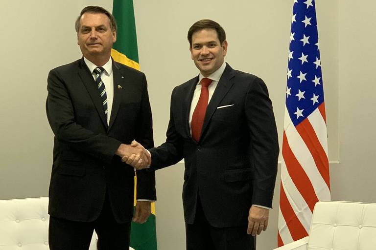 O presidente Jair Bolsonaro e o senador americano Marco Rubio em encontro em Miami, na Flórida