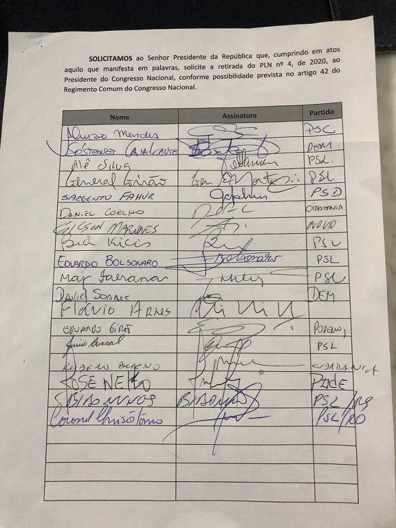 Carta aberta pede que o presidente Jair Bolsonaro (sem partido) retire do Congresso o PLN 4; documento traz assinatura de seu filho, o deputado federal Eduardo Bolsonaro (PSL-SP)