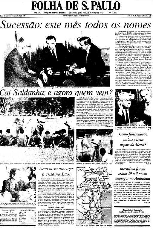 Primeira Página da Folha de 18 de março de 1970