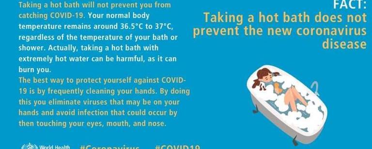 Cartaz da OMS alerta para fake news sobre o coronavírus