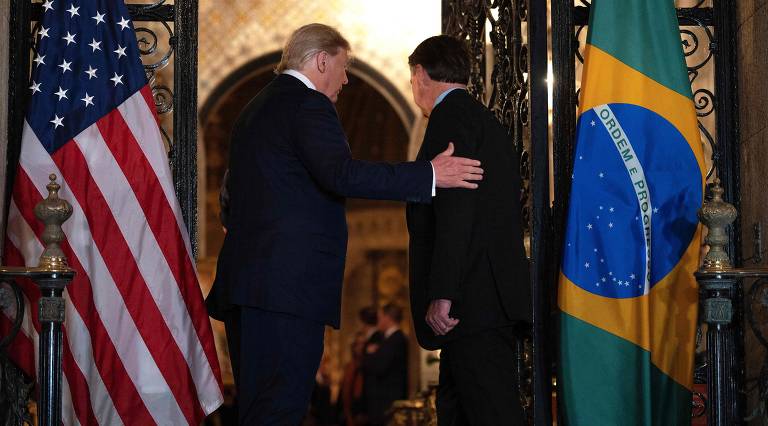 Donald Trump se encontra com Jair Bolsonaro, durante viagem oficial à Florida, em março