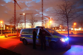 Police clear a public park where people were gathering despite a ban by authorities due to the spread of the coronavirus disease (COVID-19) in Frankfurt