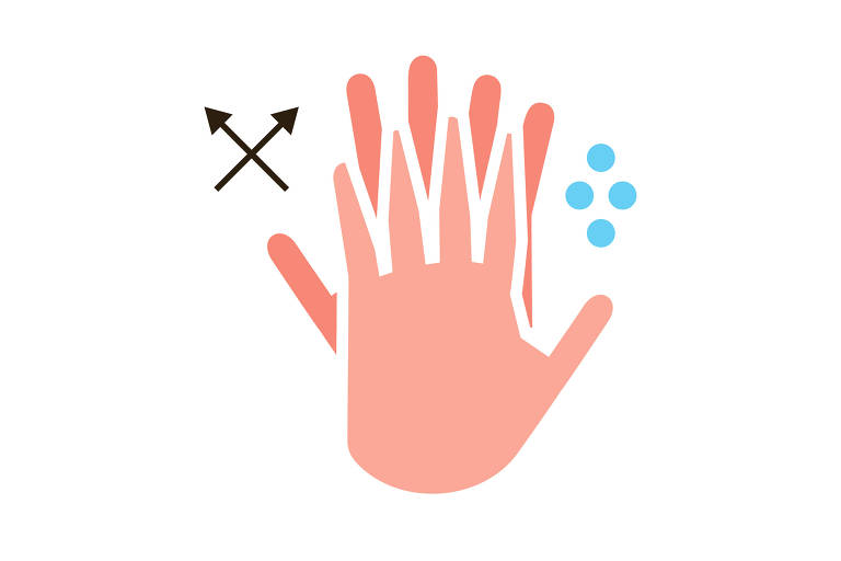 Esfregue as costas das mãos com os dedos entrelaçados. Faça em ambos os lados