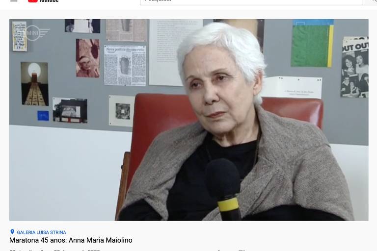 Entrevista da galeria Luisa Strina com a artista Anna Maria Maiolino, disponível no canal de YouTube do espaço
