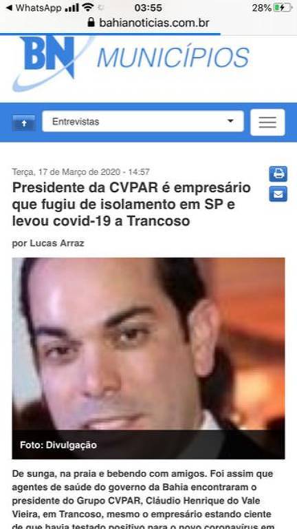 Personagens do circuito VIP de contaminação pelo coronavírus no Brasil, a partir dos primeiro casos notórios de testes positivos da Covid-19