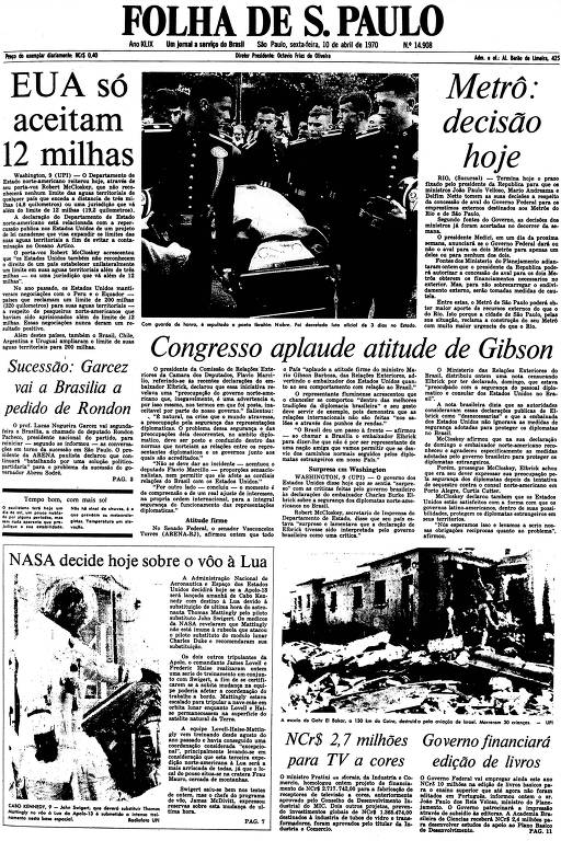 Primeira Página da Folha de 10 de abril de 1970