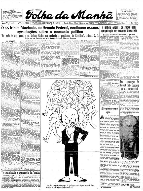 Capa da Folha da Manhã de 12 de setembro de 1929, reproduzida na série alemã "Babylon Berlin"