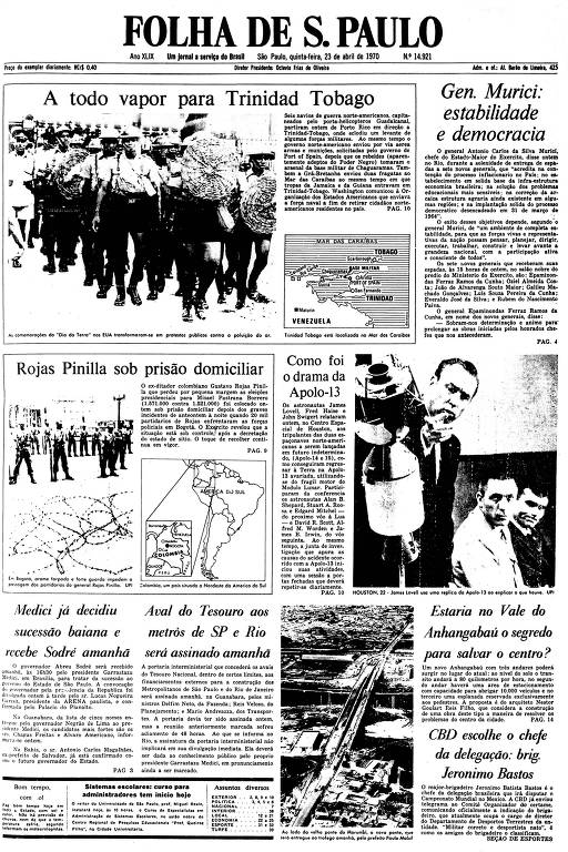 Primeira Página da Folha de 23 de abril de 1970