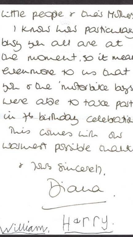 Carta de próprio punho de Diana em 1989