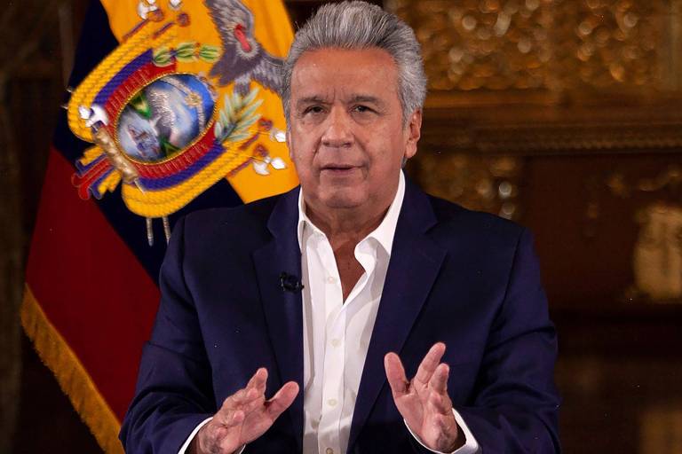 O presidente do Equador, Lenín Moreno, durante pronunciamento na sede do governo do país