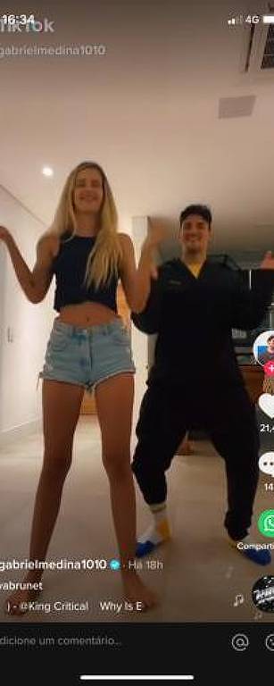 Yasmin Brunet e Gabriel Medina postam vídeo dançando juntos