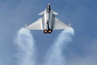 A Dassault Rafale fighter participates in a flying display during the 51st Paris Air Show at Le Bourget airport near Paris
