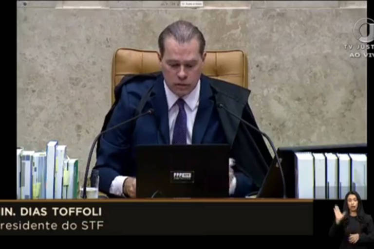 O presidente do STF, Dias Toffoli, durante julgamento nesta quarta-feira (15) por videoconferência