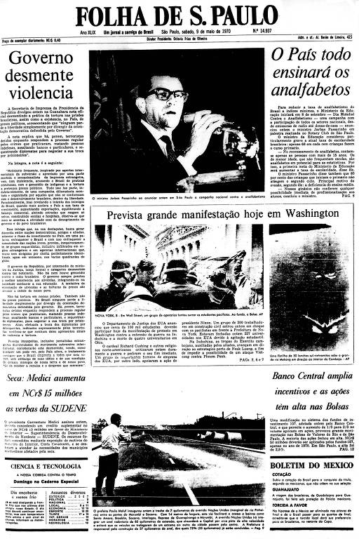 Primeira Página da Folha de 9 de maio de 1970