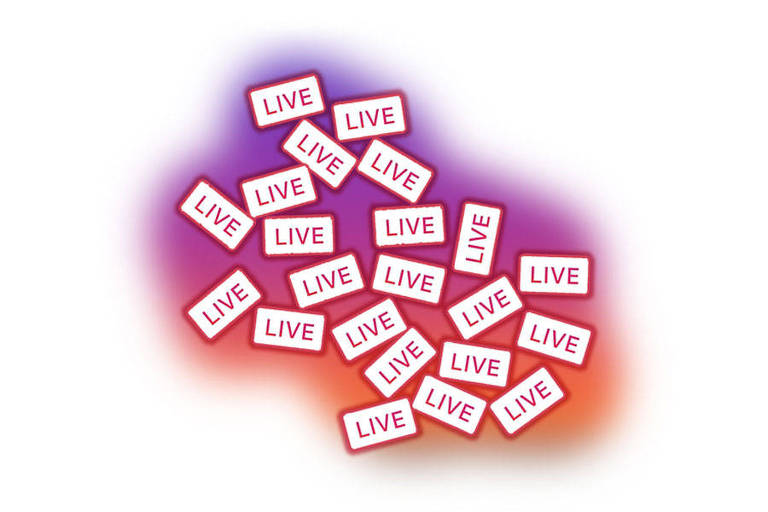 Ilustração com vários retângulos definidos por linhas vermelhas. Dentro de cada um, há a palavra "LIVE".