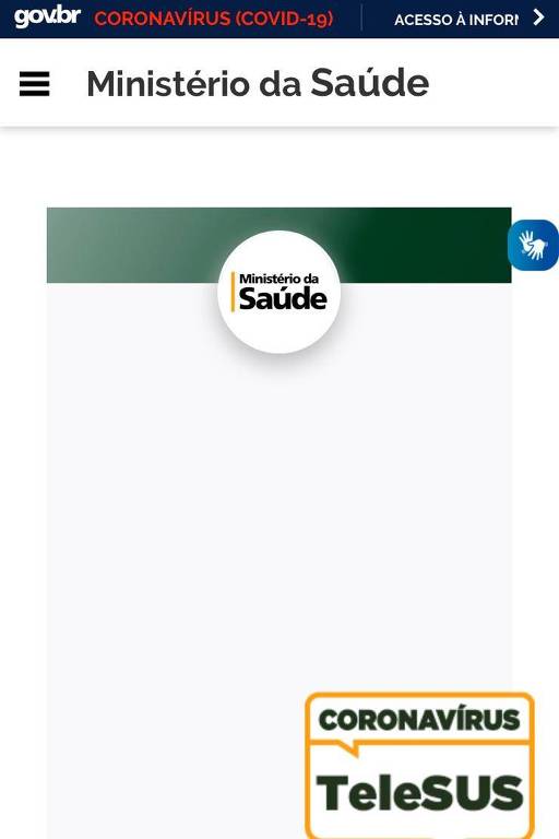Interface do canal do Ministério da Saúde sobre o novo coronavírus