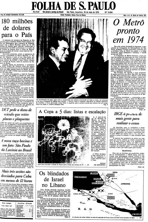Primeira Página da Folha de 26 de maio de 1970