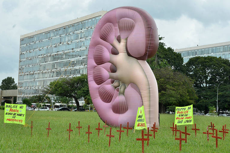 Protesto, em 2016, em frente ao Congresso Nacional, em Brasília (DF), contra a falta de vagas nos hospitais do país para tratamento de hemodiálise