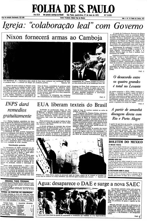 Primeira Página da Folha de 27 de maio de 1970